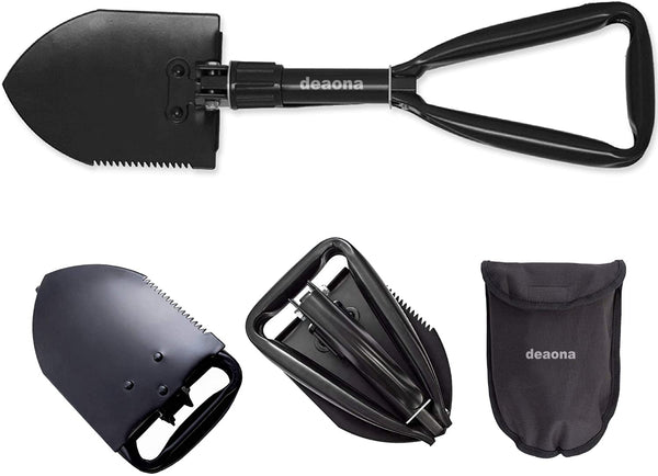 deaona Folding Shovel Survival Shovel – Entrenching Tool 18.25 Inch Foldable Shovel Camping Shovel w/ Wood Saw Edge and Tactical Shovel Carry Case (F08-N),black
